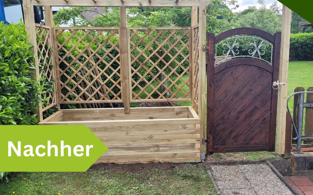 Gartenumbau in Engelskirchen: Neues Hochbeet und moderne Rankhilfe aus Holz